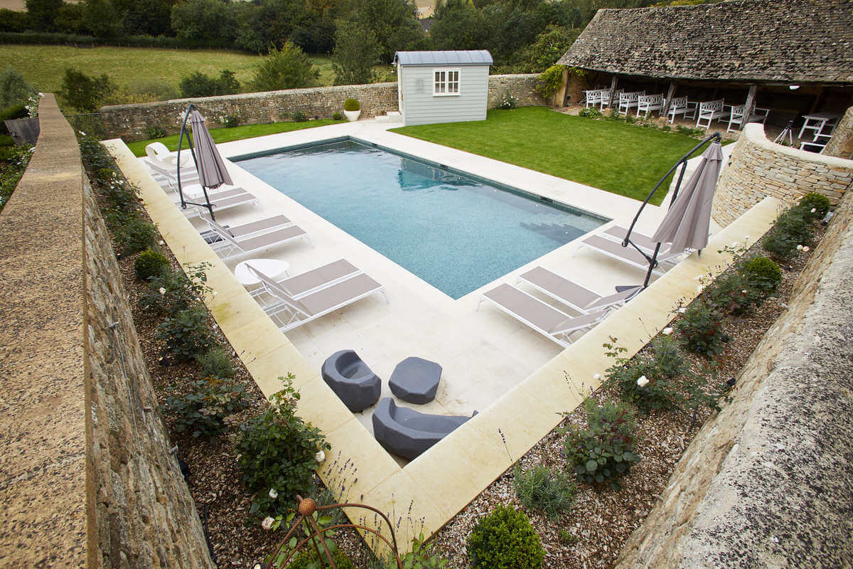 Guncast outdoor swimming pool perfectly complements Cotswolds listed property